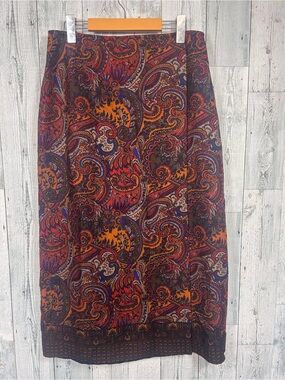 Vintage 90s Paisley Midi Skirt M Boho Dark Academia Autumn Eclectic Wrap Style